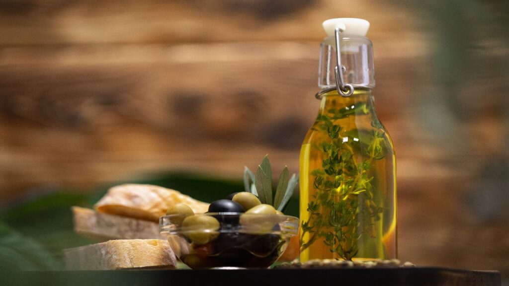 A bottle  of Extra Virgin Olive Oil for hair 